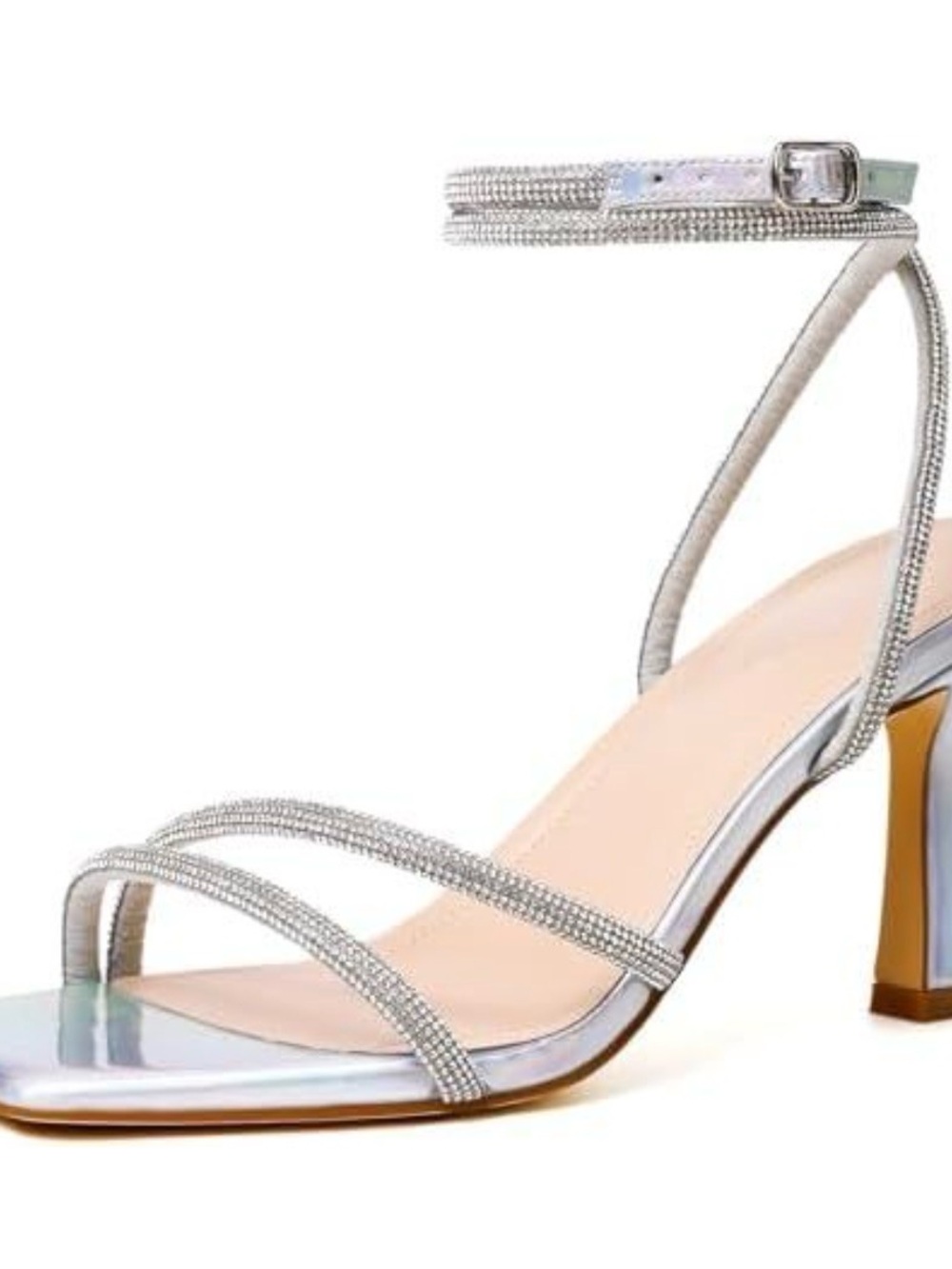 Silver Strappy Rhinestone Ankle-Strap Heels